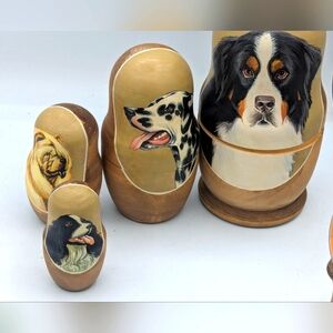 Senbernar Dog Matreshka Nesting Hand-Painted Doll Set of 5 by G. DeBrekht 